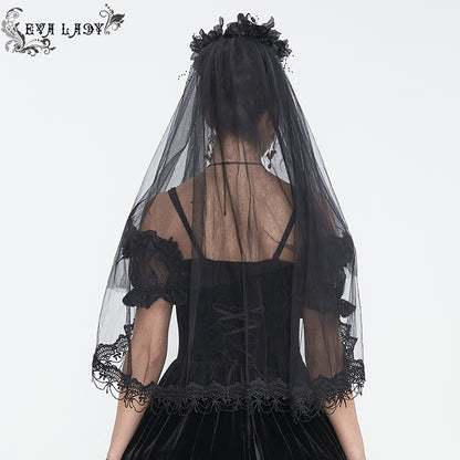 Gothic Wedding Mesh Veil Headdress by Eva Lady