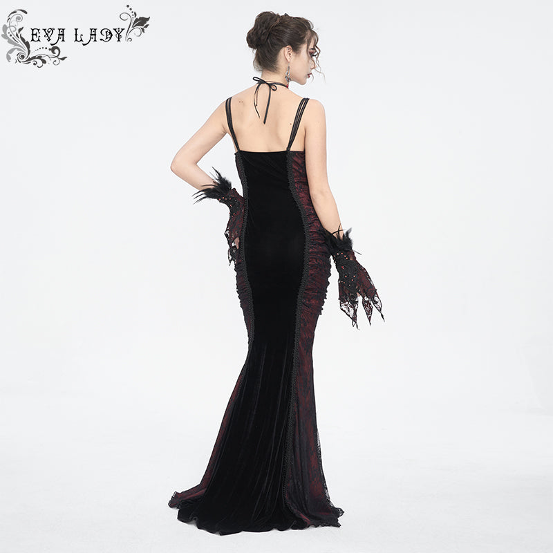 Midnight Feast Gothic Lace Velvet Dress by Eva Lady