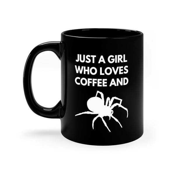 A Girl Who Loves Coffee and Spiders 11 oz. Black Mug by The Dark Side of Fashion