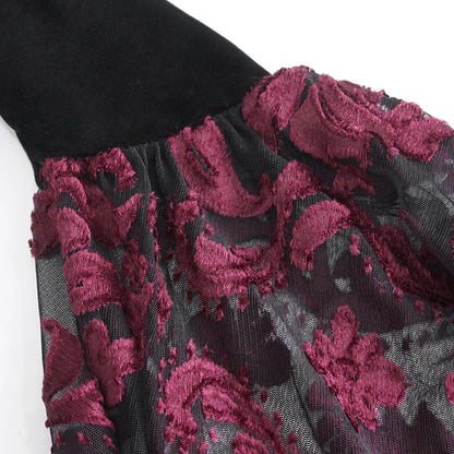 Everly Gothic Red Lace Bell Sleeve Velvet Top by Eva Lady