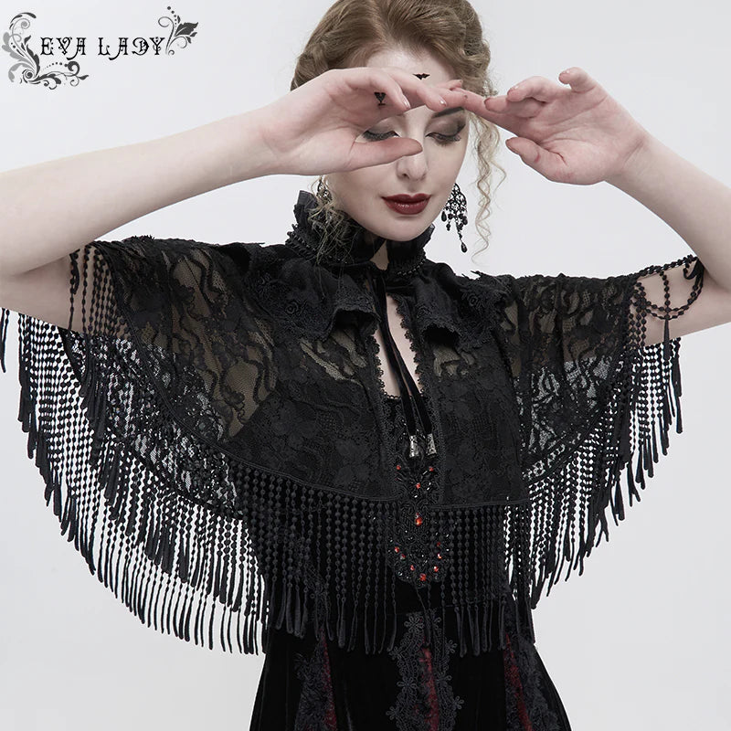 Mortem Gothic Lace Fringe Shawl Top by Eva Lady