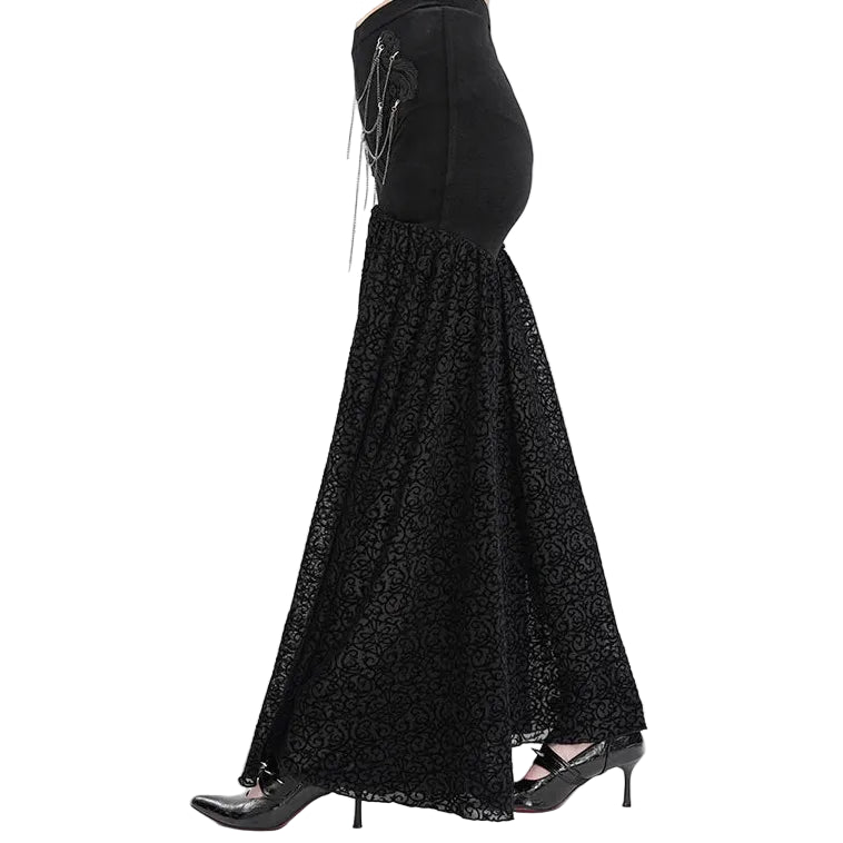 Audrina Gothic Velvet Mesh Bell Bottom Pants by Eva Lady