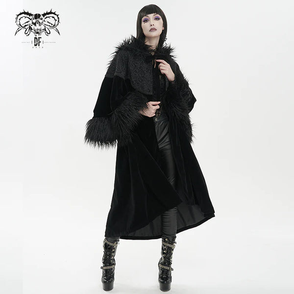 Morbid May Hooded Faux Fur Shawl Coat by Devil Fashion