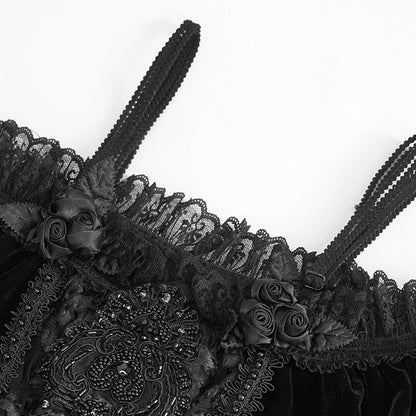 Everly Gothic Black Lace Bell Sleeve Velvet Top by Eva Lady