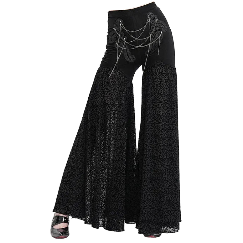 Audrina Gothic Velvet Mesh Bell Bottom Pants by Eva Lady