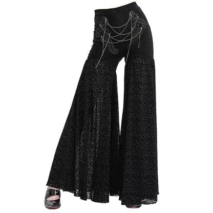 Audrina Gothic Velvet Mesh Bell Bottom Pants by Eva Lady