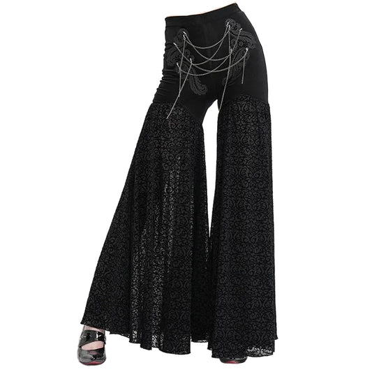 Audrina Gothic Velvet Mesh Bell Bottom Pants by Eva Lady