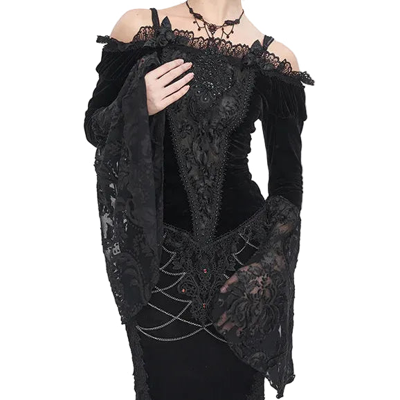 Everly Gothic Black Lace Bell Sleeve Velvet Top by Eva Lady