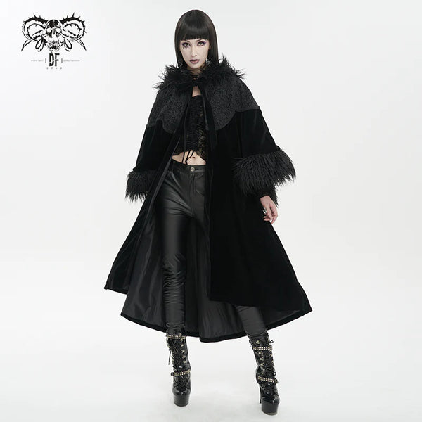 Morbid May Hooded Faux Fur Shawl Coat by Devil Fashion