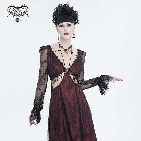 Crimson Calligraphy Lace Dress by Devil Fashion