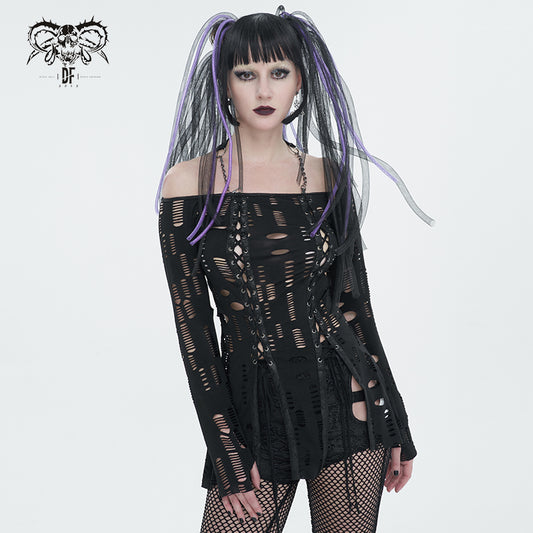 Kelly Cyber Goth Ripped Top by Devil Fashion