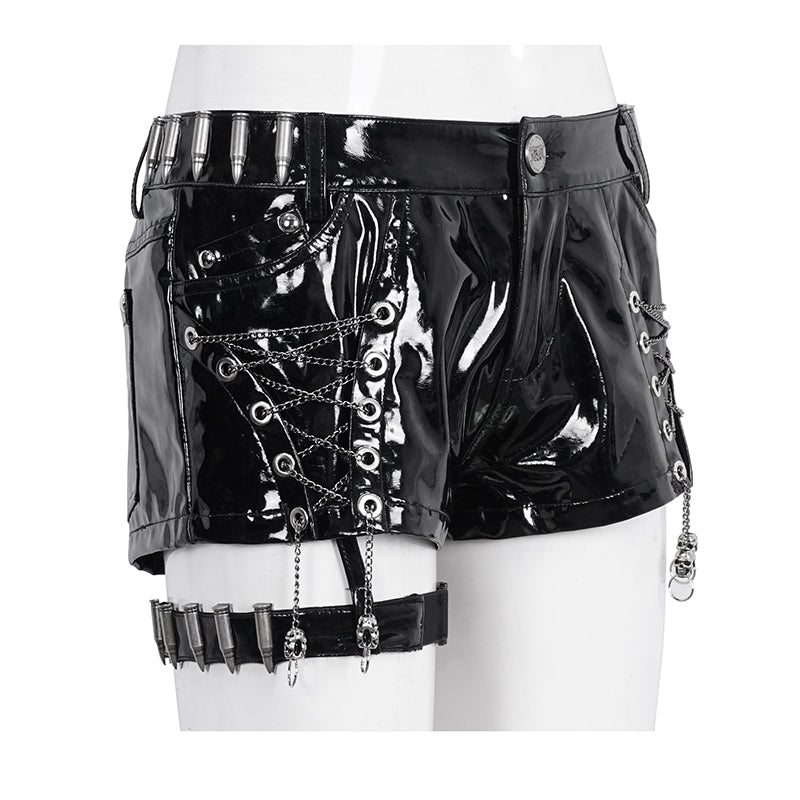 Kiss The Skulls PU Leather Shorts by Devil Fashion