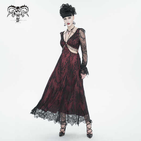 Crimson Calligraphy Lace Dress by Devil Fashion