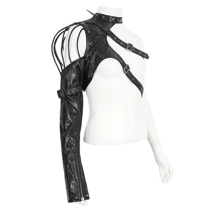 Zaria Gothic Harness Black Sleeve Top by Devil Fashion