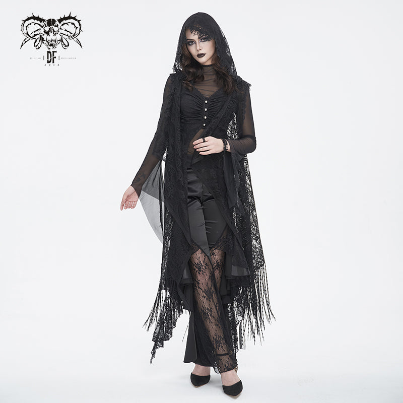 Cordelia Gothic Lace Hooded Tassle Vest by Devil Fashion