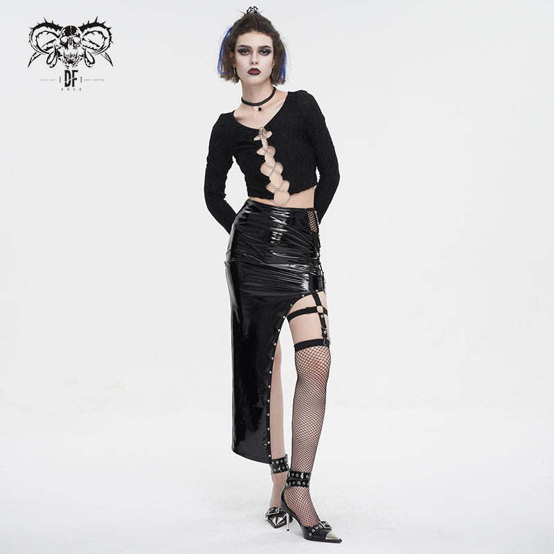 Bad Tracy Faux Leather Split Skirt by Devil Fashion