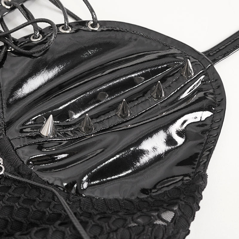 Birdie Gothic Leather Lingerie Bodysuit Top by Devil Fashion