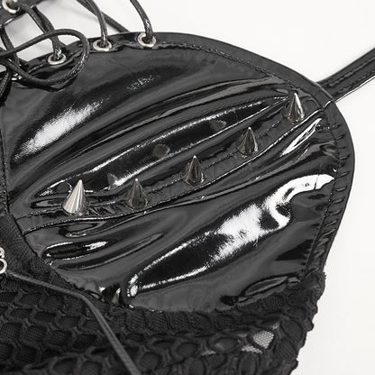 Birdie Gothic Leather Lingerie Bodysuit Top by Devil Fashion