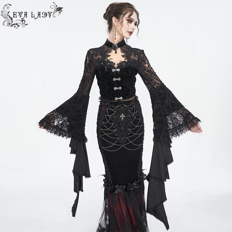 Weeping Beauty Lace Bell Sleeve Gothic Cropped Jacket Top by Eva Lady