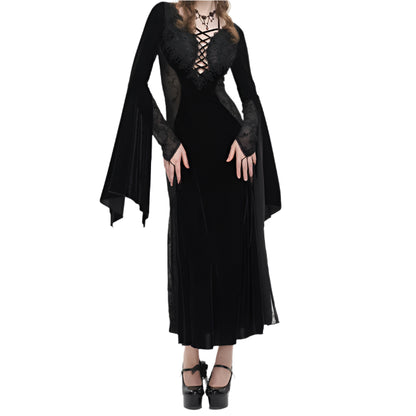 Drusilla Gothic Lace Panel Velvet Dress by Eva Lady The Dark Side of Fashion Drusilla Gothic Lace Panel Velvet Dress by Eva Lady The Dark Side of Fashion