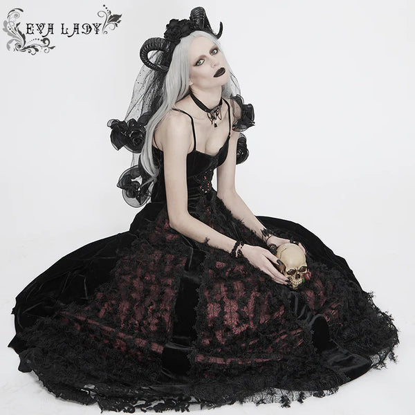 Back From The Dead Black & Red Gothic Dress by Eva Lady