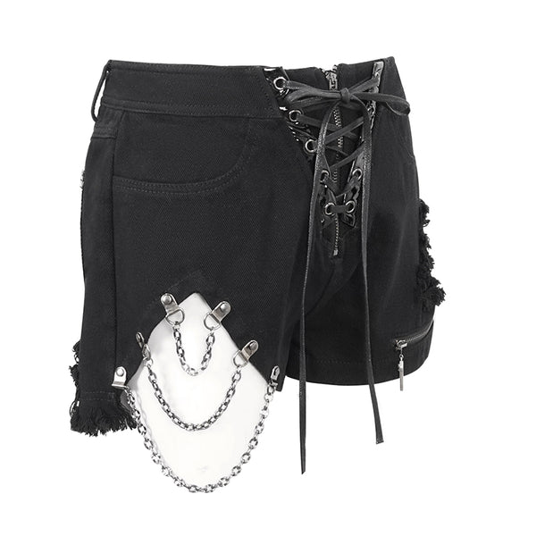 Isidora Lace Up Chain Shorts by Devil Fashion