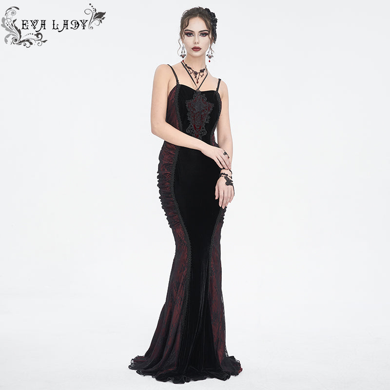 Midnight Feast Gothic Lace Velvet Dress by Eva Lady