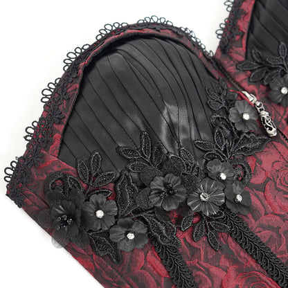 Elwin Gothic Rose Red Jacquard Corset Top by Devil Fashion