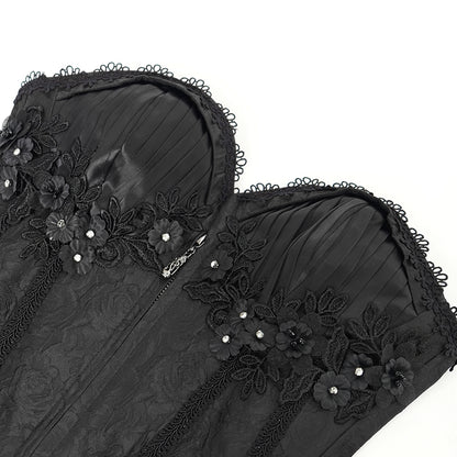 Elwin Gothic Rose Black Jacquard Corset Top by Devil Fashion