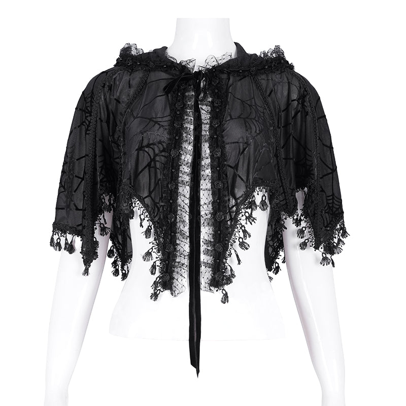 Athelina Gothic Spider Web Hooded Shawl Top by Devil Fashion