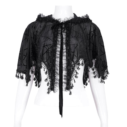 Athelina Gothic Spider Web Hooded Shawl Top by Devil Fashion