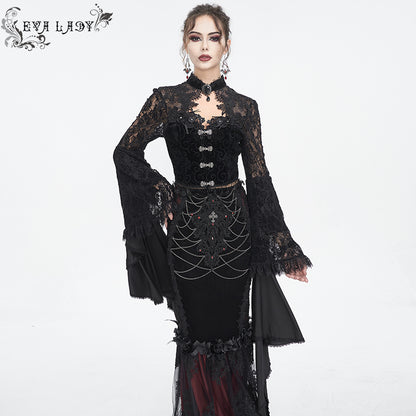 Weeping Beauty Lace Bell Sleeve Gothic Cropped Jacket Top by Eva Lady