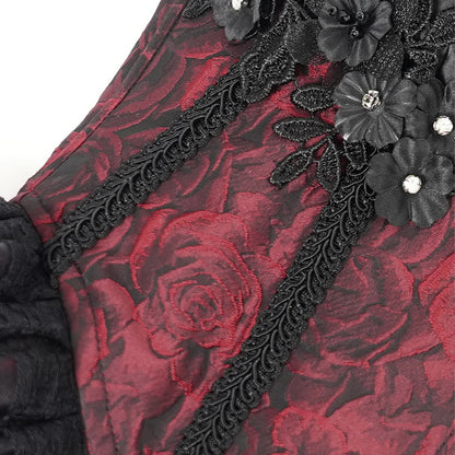 Elwin Gothic Rose Red Jacquard Corset Top by Devil Fashion