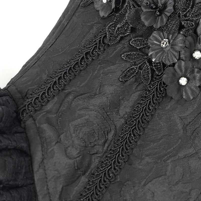 Elwin Gothic Rose Black Jacquard Corset Top by Devil Fashion