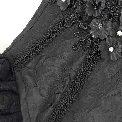 Elwin Gothic Rose Black Jacquard Corset Top by Devil Fashion
