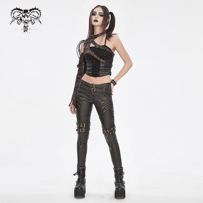 Zaria Gothic Harness Brown Sleeve Top by Devil Fashion