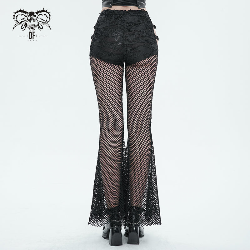 Devil Fashion - Elegant Gothic Mesh Flare Pants Flared Leggings