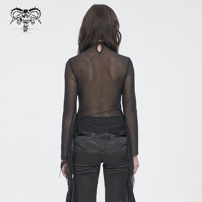 Gothic Dahlia Mesh Sleeve Top by Devil Fashion
