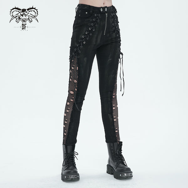 Lucien Lace Up Mesh Panel Pants by Devil Fashion