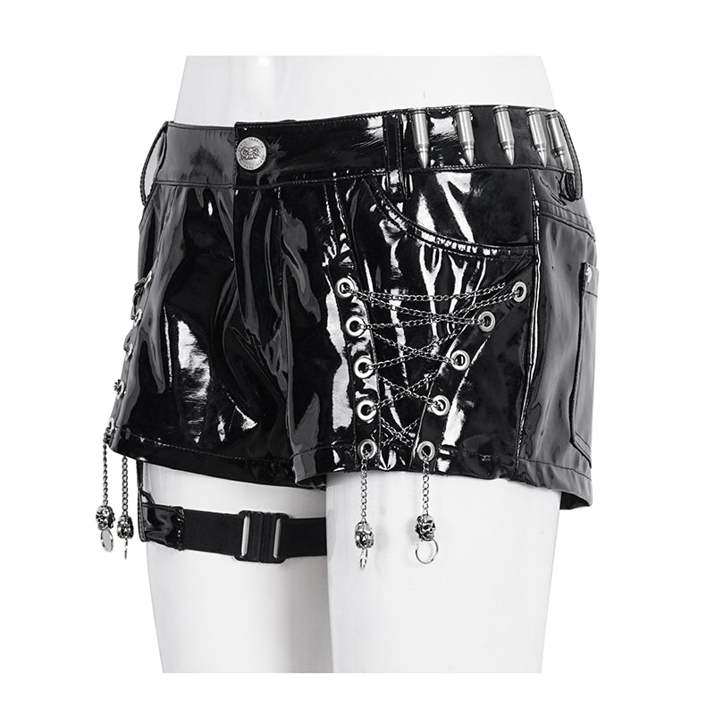 Kiss The Skulls PU Leather Shorts by Devil Fashion