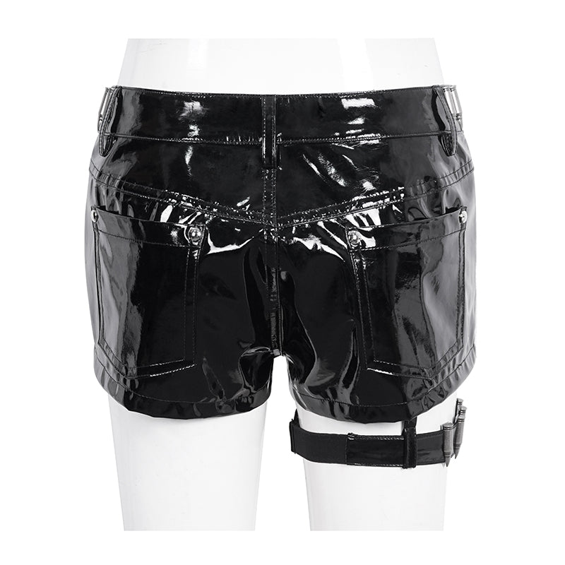 Kiss The Skulls PU Leather Shorts by Devil Fashion