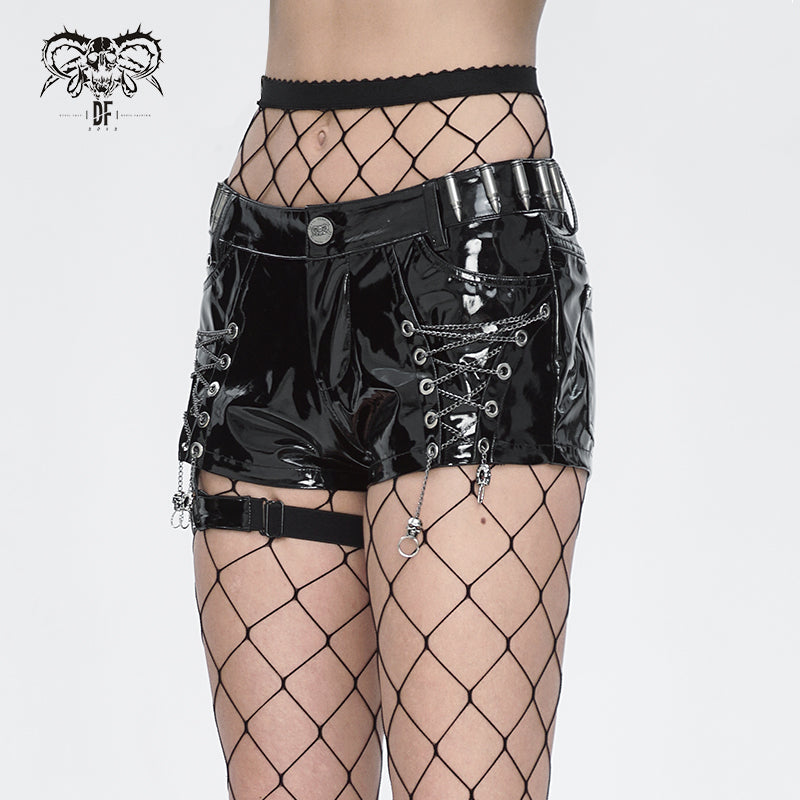 Kiss The Skulls PU Leather Shorts by Devil Fashion