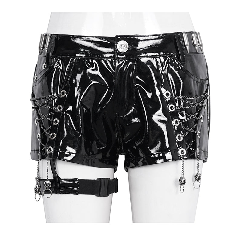 Kiss The Skulls PU Leather Shorts by Devil Fashion