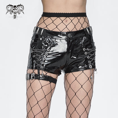 Kiss The Skulls PU Leather Shorts by Devil Fashion