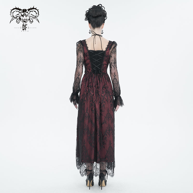 Crimson Calligraphy Lace Dress by Devil Fashion