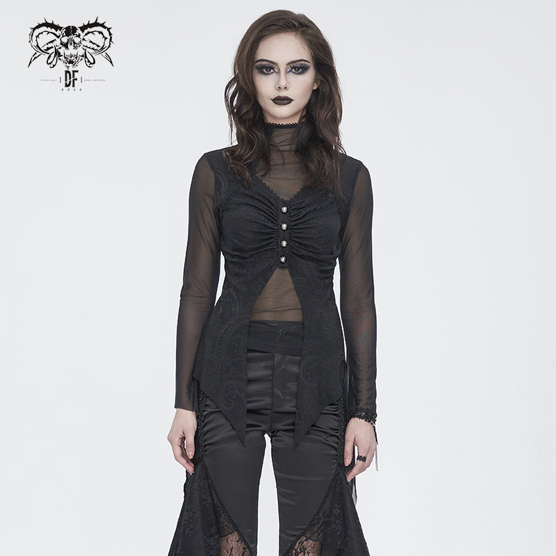 Gothic Dahlia Mesh Sleeve Top by Devil Fashion