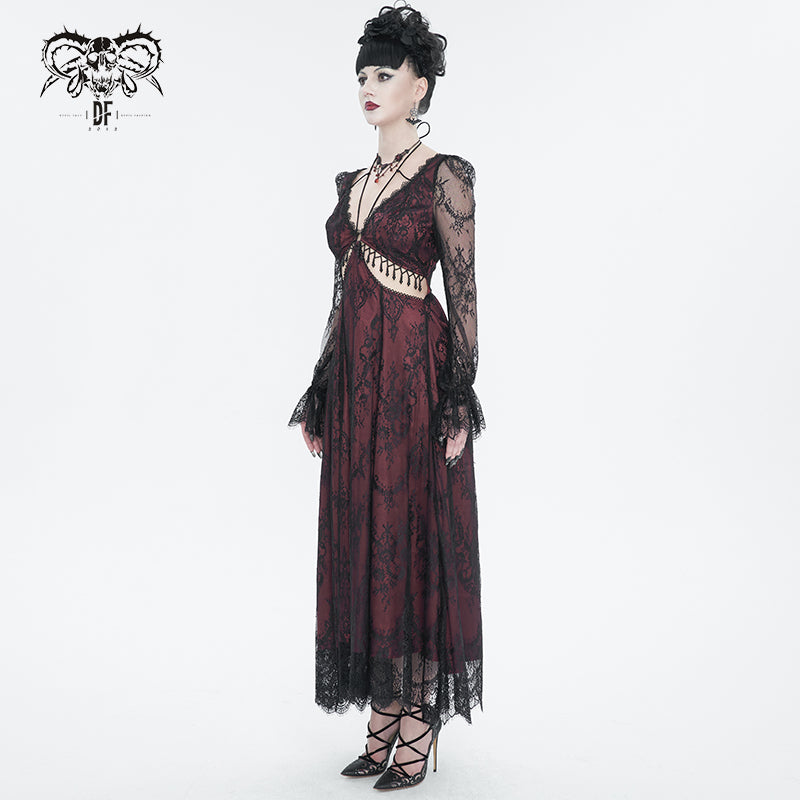 Crimson Calligraphy Lace Dress by Devil Fashion