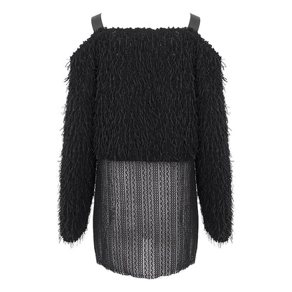 Fiona Fuzzy Off The Shoulder Sweater Top by Devil Fashion