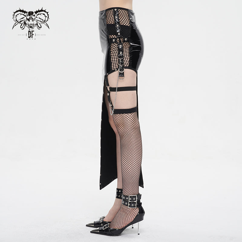 Bad Tracy Faux Leather Split Skirt by Devil Fashion