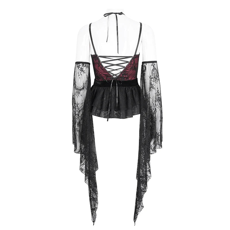 Ravishing Ruby Lace Sleeve Corset Top by Eva Lady